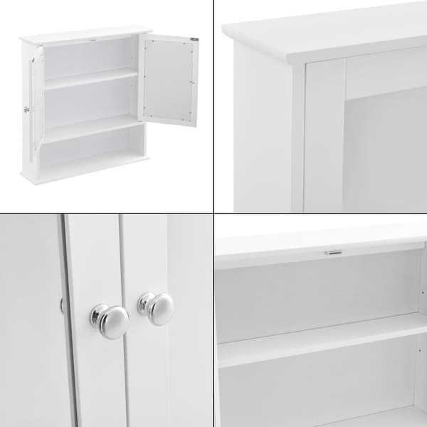 [en.casa]® Badrumsskåp Linz-väggskåp-spegelskåp-väggmonterad-58x56x13cm-MDF-vit-2 dörrar