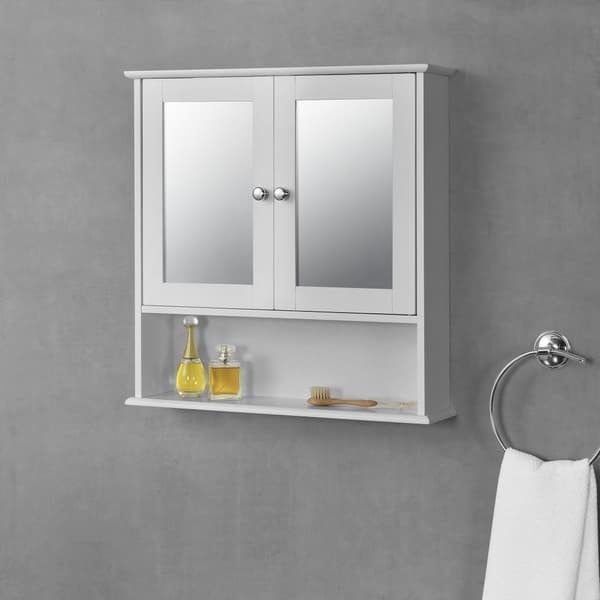 [en.casa]® Badrumsskåp Linz-väggskåp-spegelskåp-väggmonterad-58x56x13cm-MDF-vit-2 dörrar