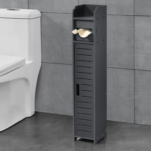 [en.casa]® Badrumsskåp Leoben-högskåp-80x15x15cm-WPC-mörkgrå