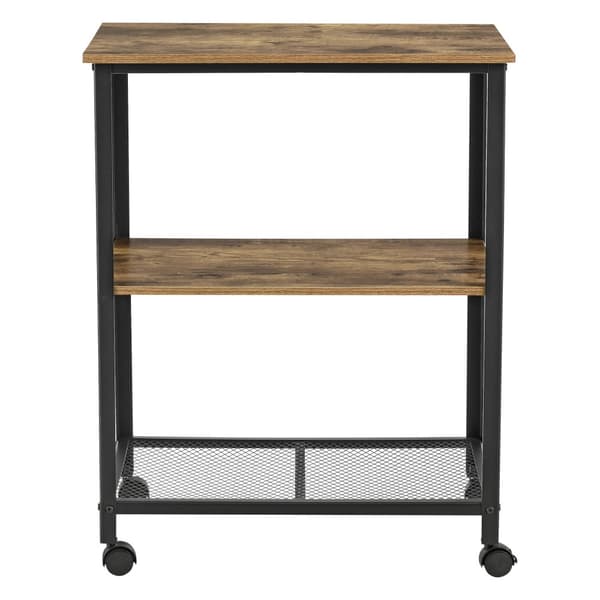 [en.casa]® Rullvagn Freiburg-serveringsvagn-rullbord-76,5x60x40cm-metall-spånskiva-plast-träfärgad-svart-avtagbara hjul