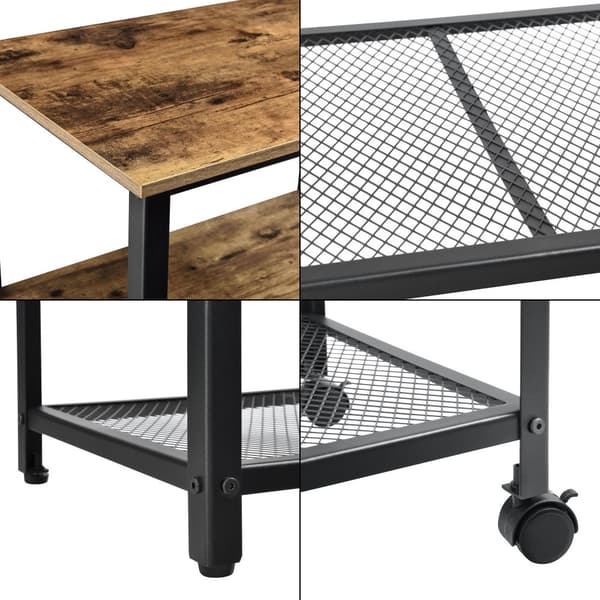 [en.casa]® Rullvagn Freiburg-serveringsvagn-rullbord-76,5x60x40cm-metall-spånskiva-plast-träfärgad-svart-avtagbara hjul