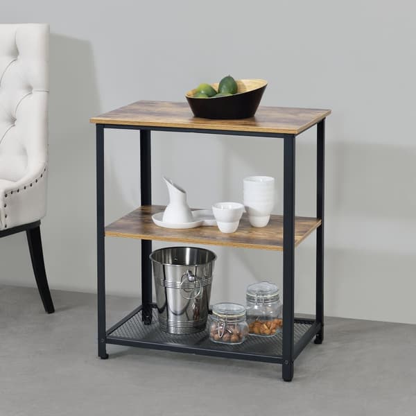 [en.casa]® Rullvagn Freiburg-serveringsvagn-rullbord-76,5x60x40cm-metall-spånskiva-plast-träfärgad-svart-avtagbara hjul