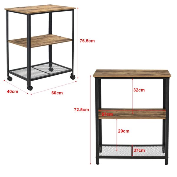 [en.casa]® Rullvagn Freiburg-serveringsvagn-rullbord-76,5x60x40cm-metall-spånskiva-plast-träfärgad-svart-avtagbara hjul
