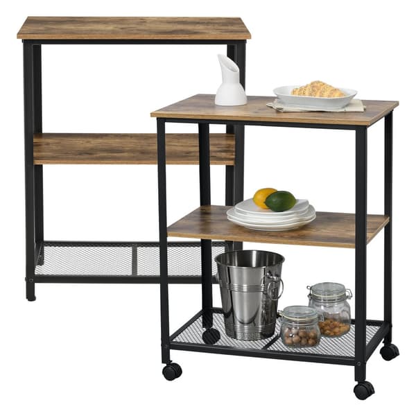 [en.casa]® Rullvagn Freiburg-serveringsvagn-rullbord-76,5x60x40cm-metall-spånskiva-plast-träfärgad-svart-avtagbara hjul