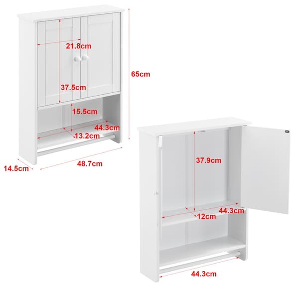 [en.casa]® Väggskåp Steyr-badrumsskåp-65x48,7x14,5cm-MDF-vit-med handdukshållare