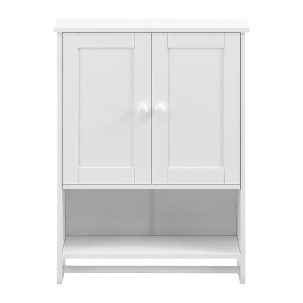 [en.casa]® Väggskåp Steyr-badrumsskåp-65x48,7x14,5cm-MDF-vit-med handdukshållare