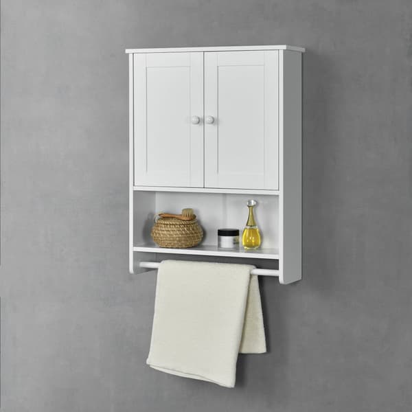[en.casa]® Väggskåp Steyr-badrumsskåp-65x48,7x14,5cm-MDF-vit-med handdukshållare