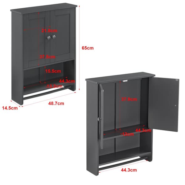 [en.casa]® Väggskåp Steyr-badrumsskåp-65x48,7x14,5cm-MDF-mörkgrå-med handdukshållare