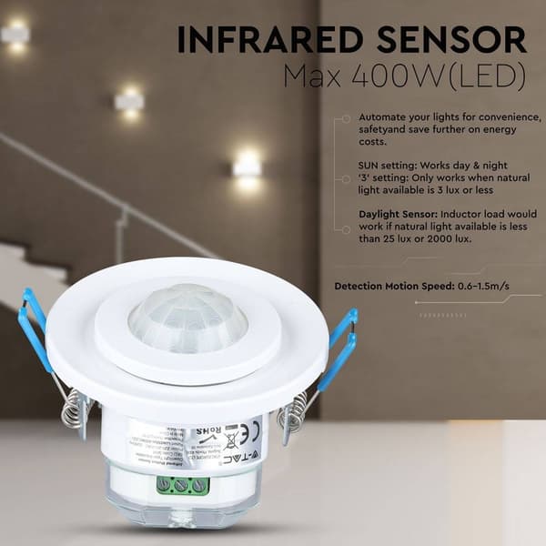 V-TAC 5091 Rörelsedetektor Infälld 360 ° Vit IP20