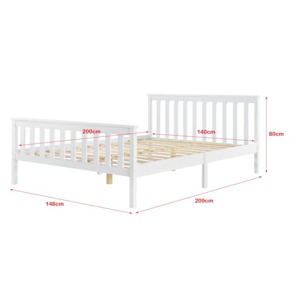 Träsäng Breda sängstomme 200x140cm furu vit max.150kg [en.casa]