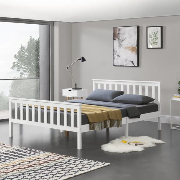 Träsäng Breda sängstomme 200x140cm furu vit max.150kg [en.casa]