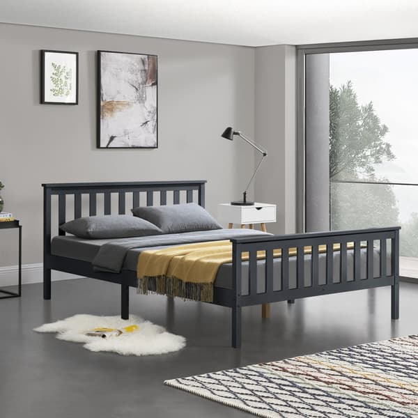Träsäng Breda sängstomme 200x160cm furu mörkgrå max.200kg [en.casa]