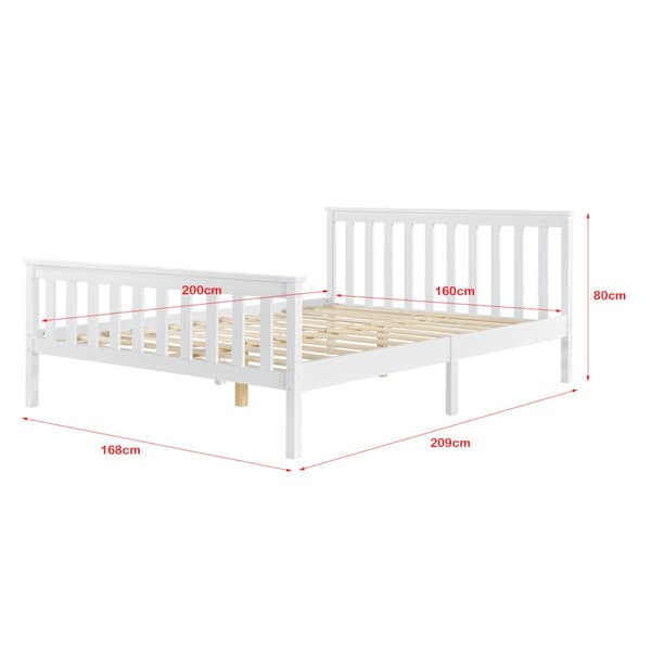 Träsäng Breda sängstomme 200x160cm furu vit max.200kg [en.casa]