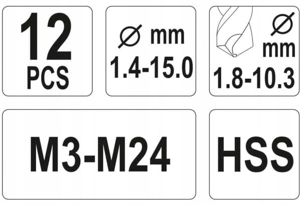 Yato YT-0591, Borr, Elektriskt multiverktyg, Borrsats, Högerrotation, 1,5 cm, Metall, Snabbstål (HSS)