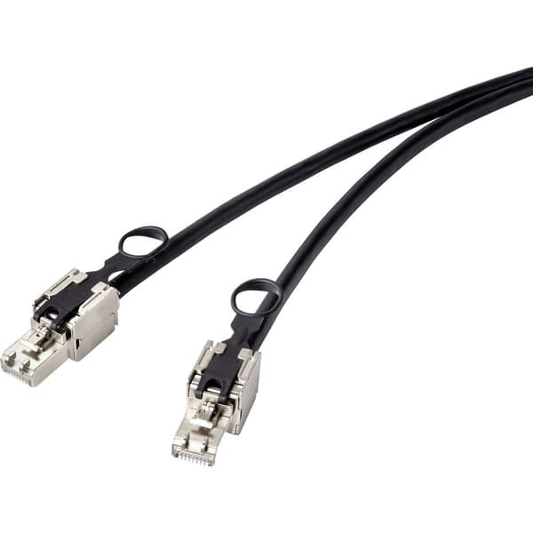 Renkforce RF-4538216 RJ45 Nätverkkabel, Patchkabel CAT 6A S/FTP 0.50 m Svart Med stödring för upplåsning 1 st
