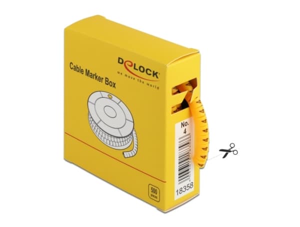 Delock Cable Marker Box, No. 4 - Johdon/kaapelin merkitsimet (esipainettu) - keltainen (500 kpl)