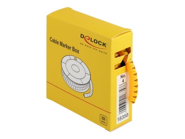 Delock Cable Marker Box, No. 4 - Johdon/kaapelin merkitsimet (esipainettu) - keltainen (500 kpl)