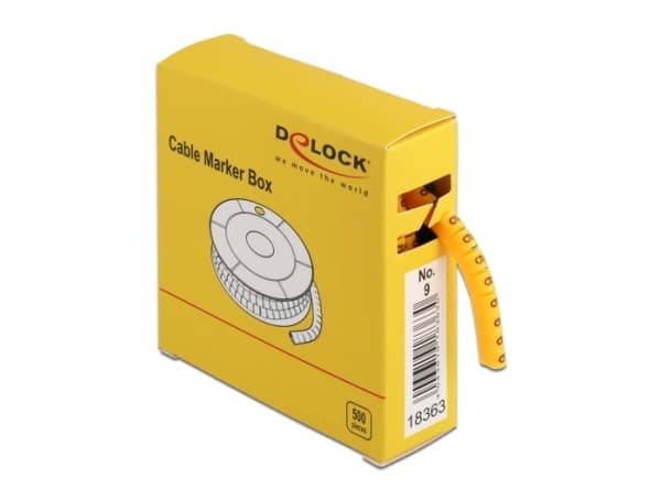 Delock Cable Marker Box, No. 9 - Lednings/kabelmärkare (förtryckt) - gul (paket om 500)
