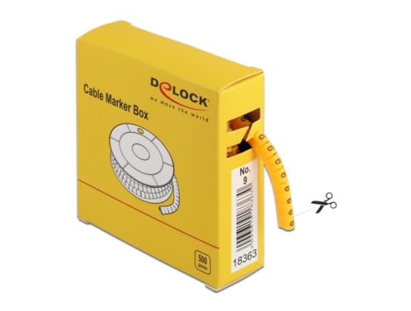 Delock Cable Marker Box, No. 9 - Lednings/kabelmärkare (förtryckt) - gul (paket om 500)