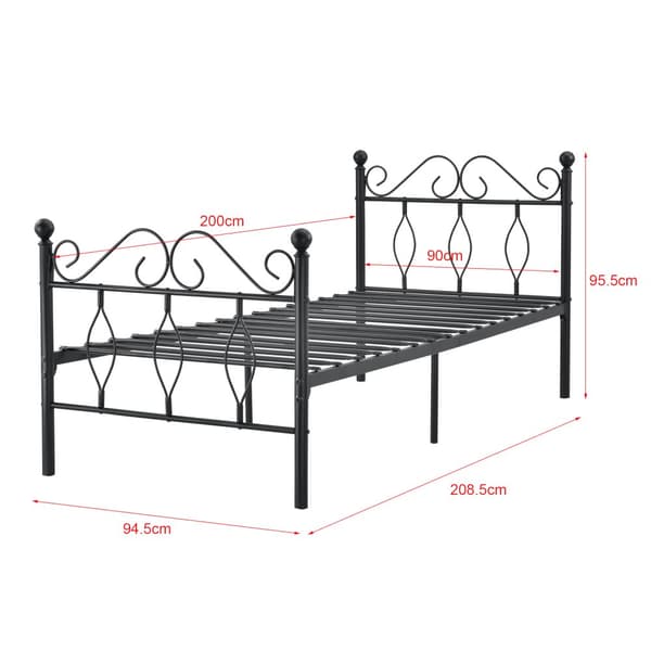 [en.casa]® Sängstomme Apolda i metall inkl. ribbotten-200x90cm-pulverlackerat stål-svart matt-reptålig-slitstark- max. belastning: 200kg