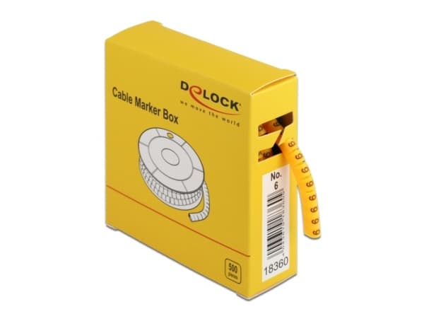 Delock Cable Marker Box, No. 6 - Johdon/kaapelin merkitsimet (esipainettu) - keltainen (500 kpl)