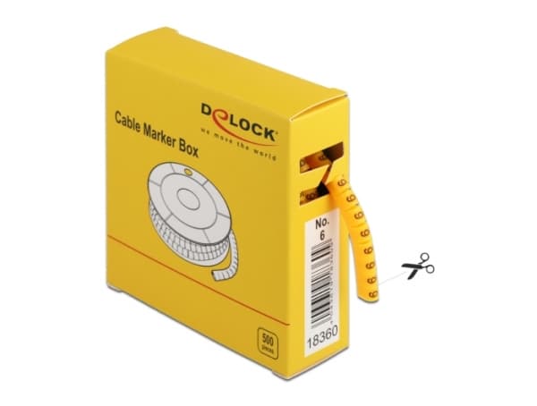 Delock Cable Marker Box, No. 6 - Johdon/kaapelin merkitsimet (esipainettu) - keltainen (500 kpl)