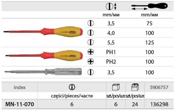 Modeco Set of 1000V insulated screwdrivers, 6 pcs. - MN-11-070