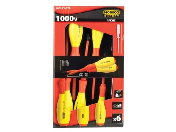 Modeco Set of 1000V insulated screwdrivers, 6 pcs. - MN-11-070