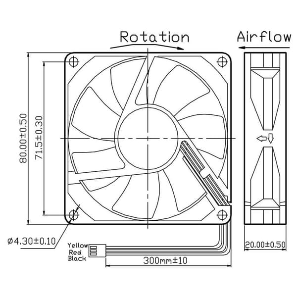 YS TECH FD128020LB(2F3) Axialfläkt 12 V/DC 42.48 m³/h (L x B x H) 80 x 80 x 20 mm