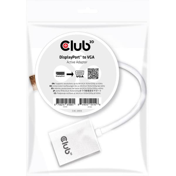club3D CAC-2003 DisplayPort Adapter [1x DisplayPort hane - 1x VGA hona] Vit