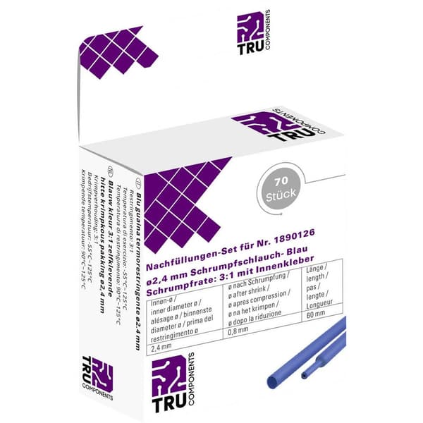 TRU COMPONENTS T1807CA007B Krympslang med lim Blå 2.40 mm 0.80 mm Krympförhållande:2:1 70 st
