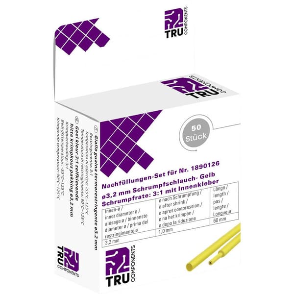 TRU COMPONENTS T1807CA007C Krympslang med lim Gul 3.20 mm 1 mm Krympförhållande:2:1 50 st