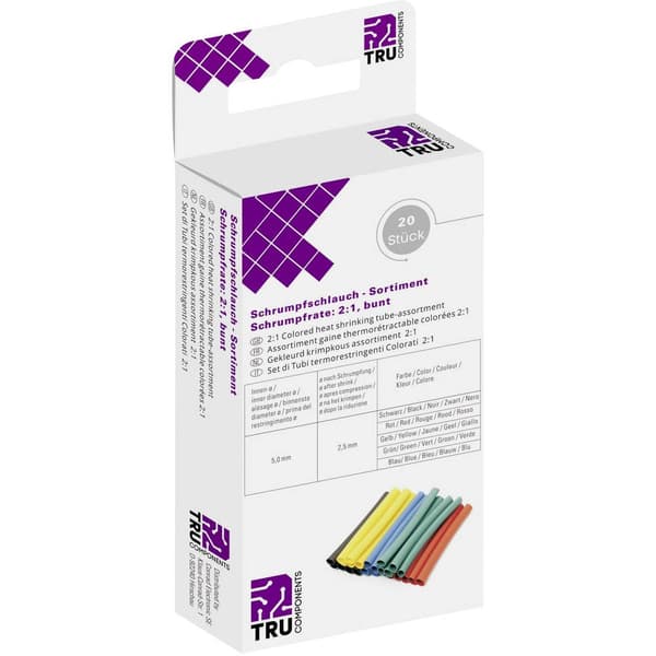TRU COMPONENTS T1904CA041 Krympslang utan lim Svart, Röd, Gul, Grön, Blå 4.50 mm 2.50 mm Krympförhållande:2:1 20 delar