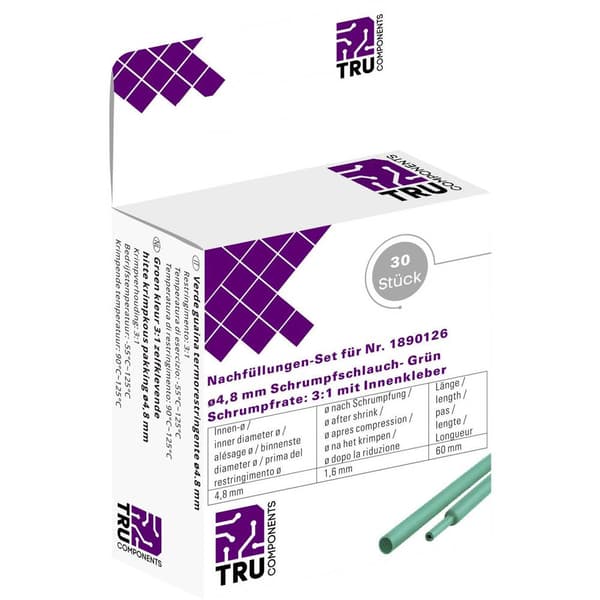 TRU COMPONENTS T1807CA007D Krympslang med lim Grön 4.80 mm 1.60 mm Krympförhållande:2:1 30 st
