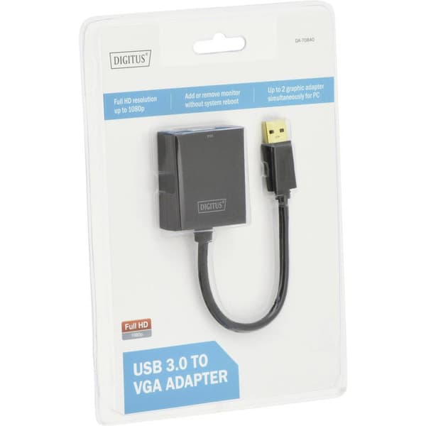 Digitus USB 3.0, VGA, Laptop, Skärm, Video Adapterkabel [1x USB 3.2 Gen 1 A hane (USB 3.0) - 1x VGA hona] DA-70840 15.0