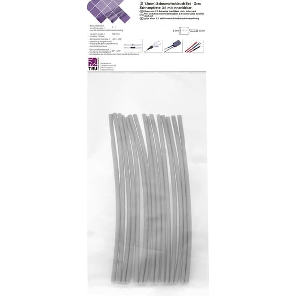 TRU COMPONENTS T1902CA022 Krympslang sortiment Grå 1.50 mm 0.50 mm Krympförhållande:3:1 15 st