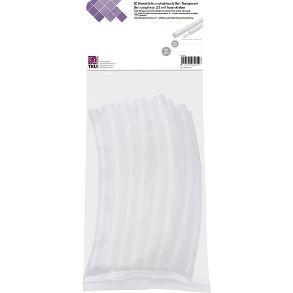 TRU COMPONENTS T1902CA037 Krympslang sortiment Transparent 6 mm 2 mm Krympförhållande:3:1 15 st