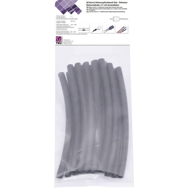 TRU COMPONENTS T1902CA032 Krympslang sortiment Svart 6 mm 2 mm Krympförhållande:3:1 15 st