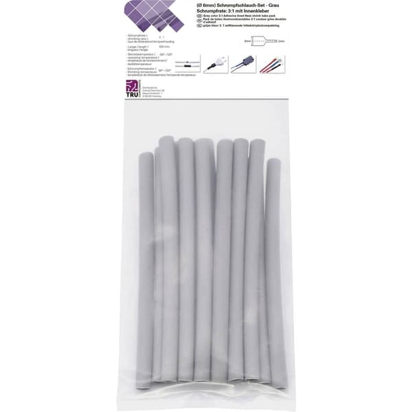 TRU COMPONENTS T1902CA035 Krympslang sortiment Grå 6 mm 2 mm Krympförhållande:3:1 15 st