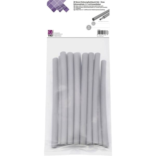 TRU COMPONENTS T1902CA035 Krympslang sortiment Grå 6 mm 2 mm Krympförhållande:3:1 15 st