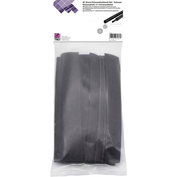 TRU COMPONENTS T1902CA043 Krympslang sortiment Svart 12 mm 4 mm Krympförhållande:3:1 15 st
