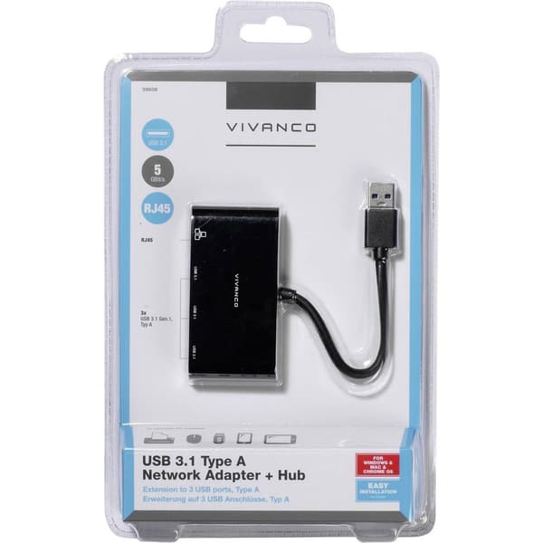 Vivanco USB 3.0 Adapter [4x RJ45 hona, USB 3.2 Gen 1 A hona (USB 3.0) - 1x USB 3.2 Gen 1 A​ hane (USB 3.1) ] 39638 10.0
