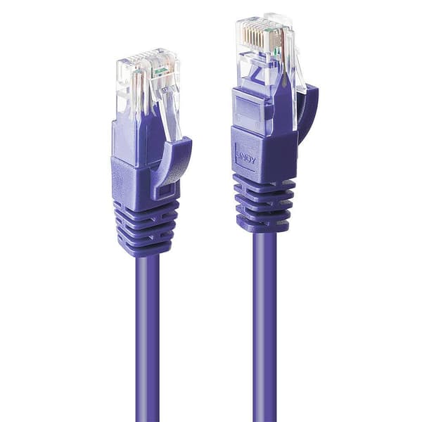 LINDY 48124 RJ45 Nätverkkabel, Patchkabel CAT 6 U/UTP 3.00 m Violett med låsskydd 1 st