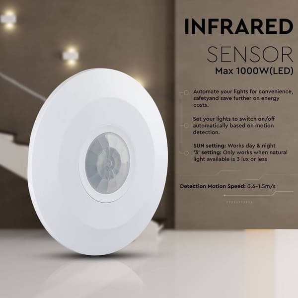 V-TAC 5086 Takrörelsedetektor 360 ° Vit IP20