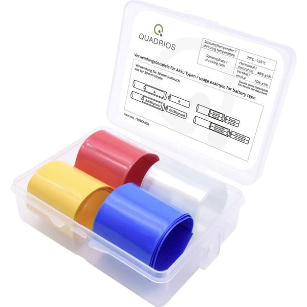 Quadrios 1905CA056 Batterikrympslang utan lim Transparent, Blå, Gul, Röd 19 mm 10 mm Krympförhållande:2:1 4 delar