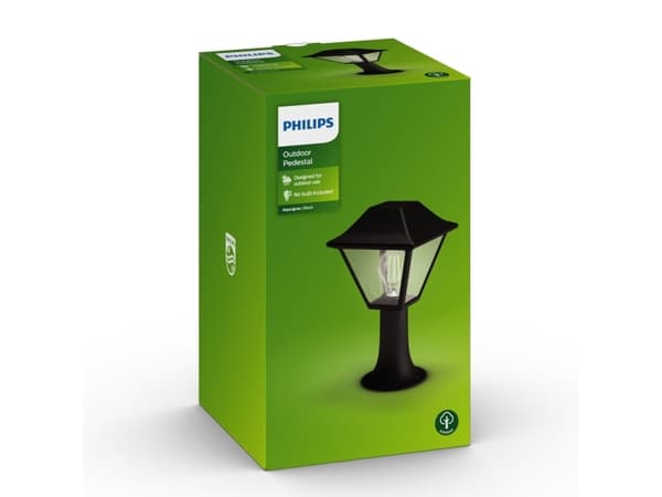 Philips myGarden Alpenglow-sokkel/stilys, 60 W, E27, ingen pære, Utendørs sokkel/stang-belysning, Sort, Aluminium, Glass, IP44, Hage, Terrasse, I Sort