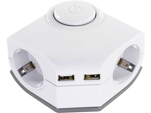 REV 0015400103 Uttag med strömbrytare Schuko Dubbel Vit Platt 1 st