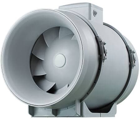 LINDAB Kanalventilator MFP125 i plast, kan demonteres vha. spændebånd. Luftmængde min./max. 240/350 m³/h, 50/60 Hz, 30-25 W, Ø123 mm.