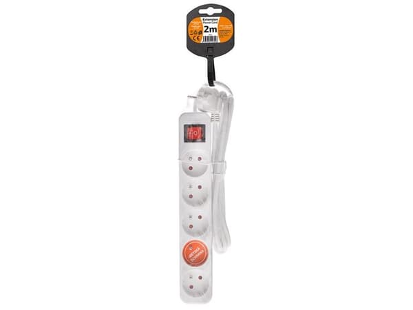Solight extension lead, 5 sockets, white, switch, 2m
