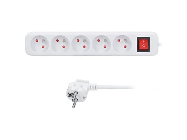 Solight extension lead, 5 sockets, white, switch, 2m